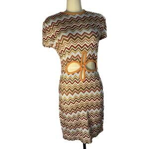 New Chevron 70s Style Orange Brown Cutout Dress Rue21 Women's Juniors Medium